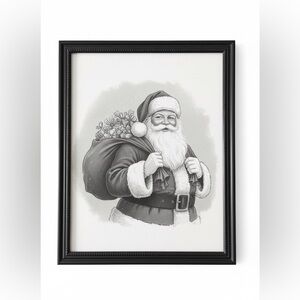 Framed Santa Claus Black and White Art
